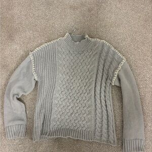 Little mountain Cozy Cable Knit Mock Neck Sweater - blue- Gray